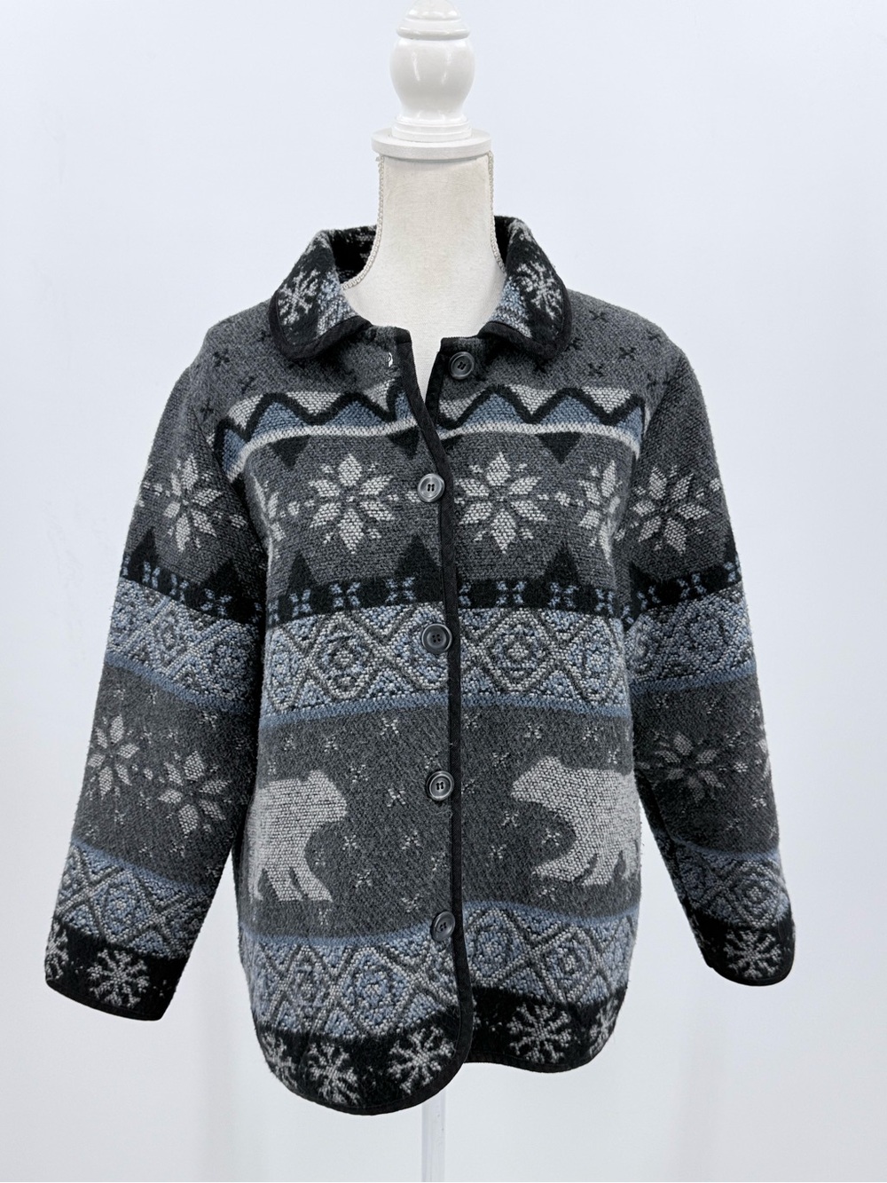 Sonoma Polar Bear Wool Blend Jacket Women M Fair Isle Snowflake Nordic Après Ski